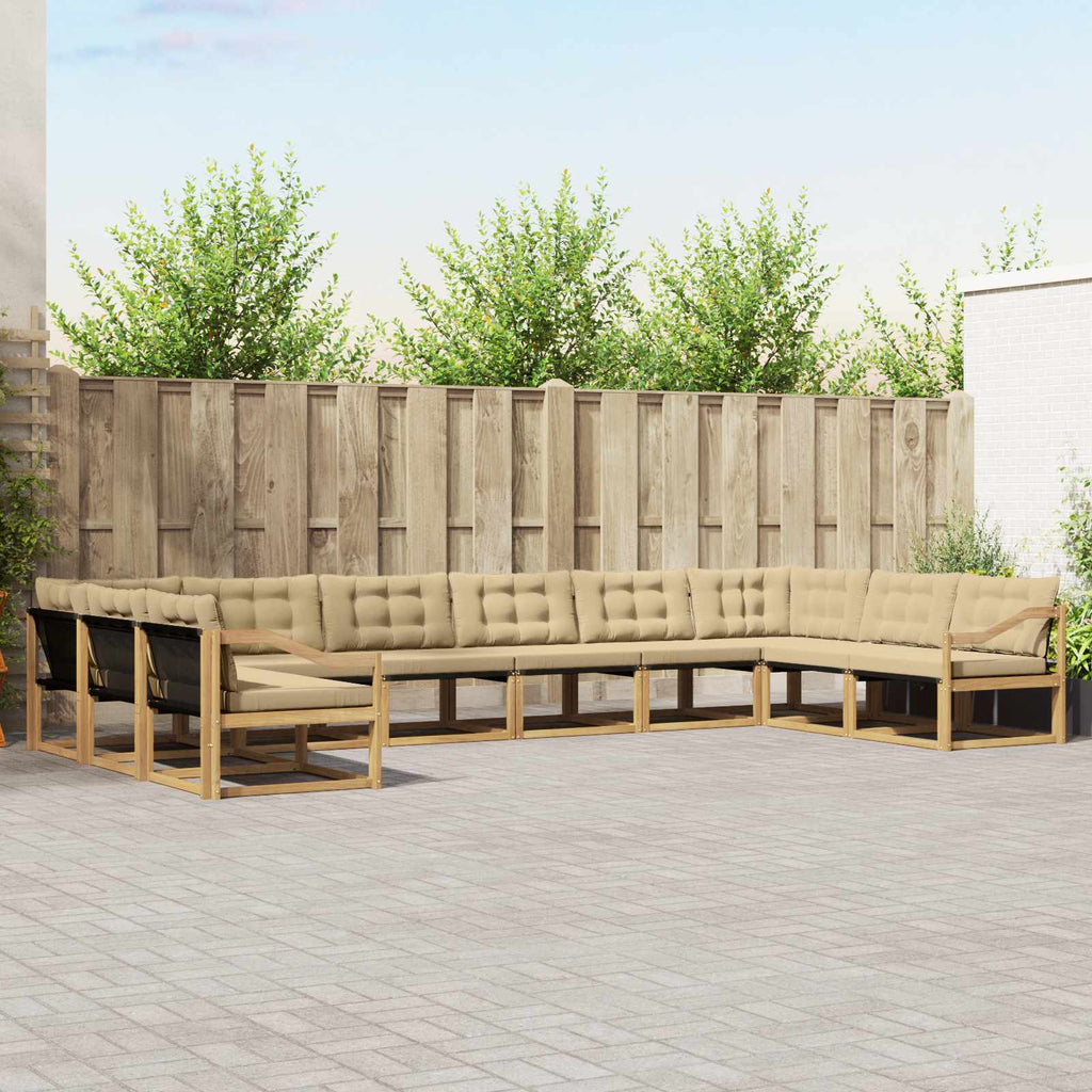 Outdoor-Sofagarnitur mit Kissen 10 pcs Weiß und Beige