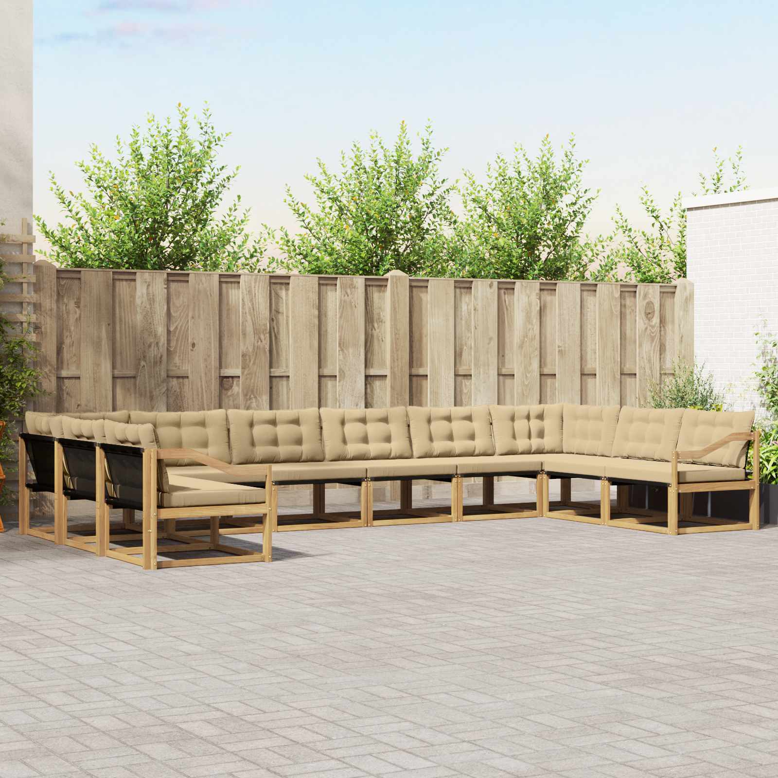 Outdoor-Sofagarnitur mit Kissen 10 pcs Weiß und Beige