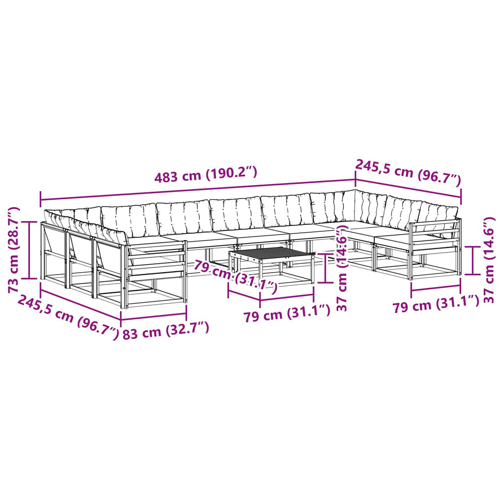 Outdoor-Sofagarnitur mit Kissen 11 pcs Weiß und Creme