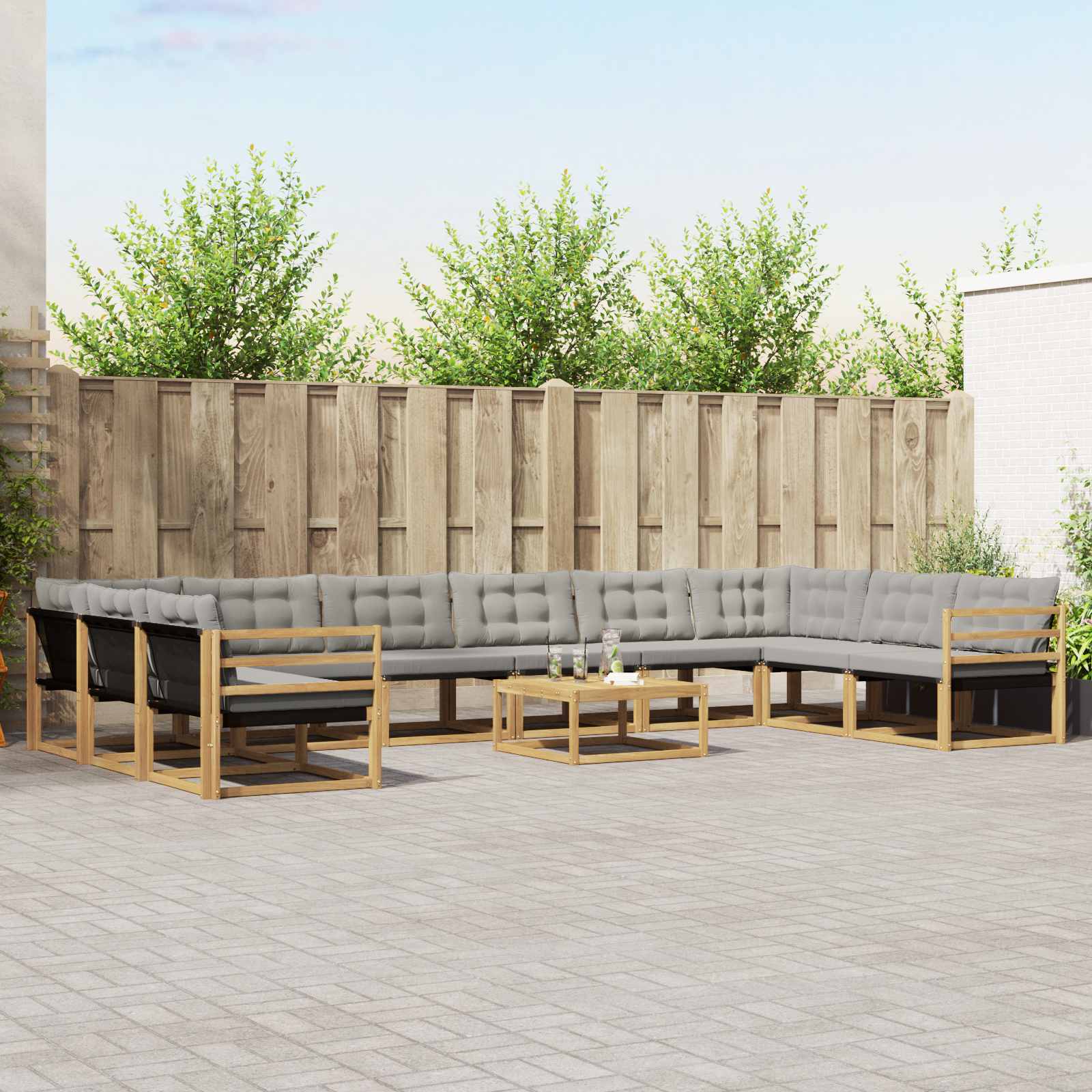 Outdoor-Sofagarnitur mit Kissen 11 pcs Weiß und Hellgrau