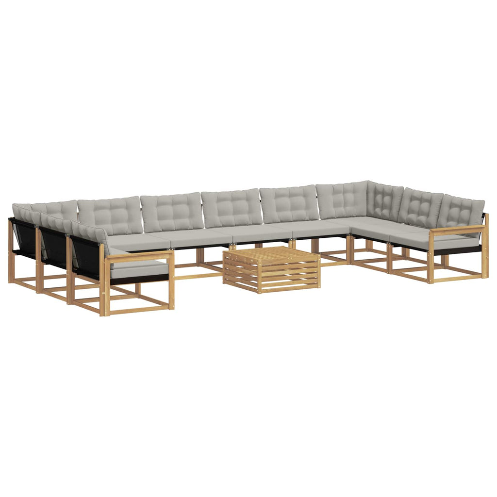 Outdoor-Sofagarnitur mit Kissen 11 pcs Weiß und Hellgrau