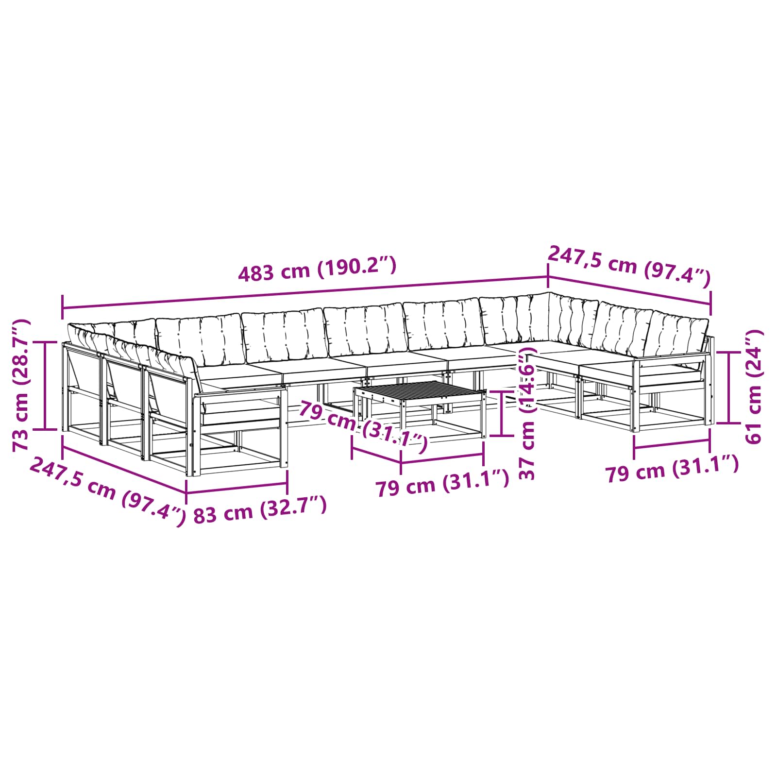 Outdoor-Sofagarnitur mit Kissen 11 pcs Weiß und Hellgrau
