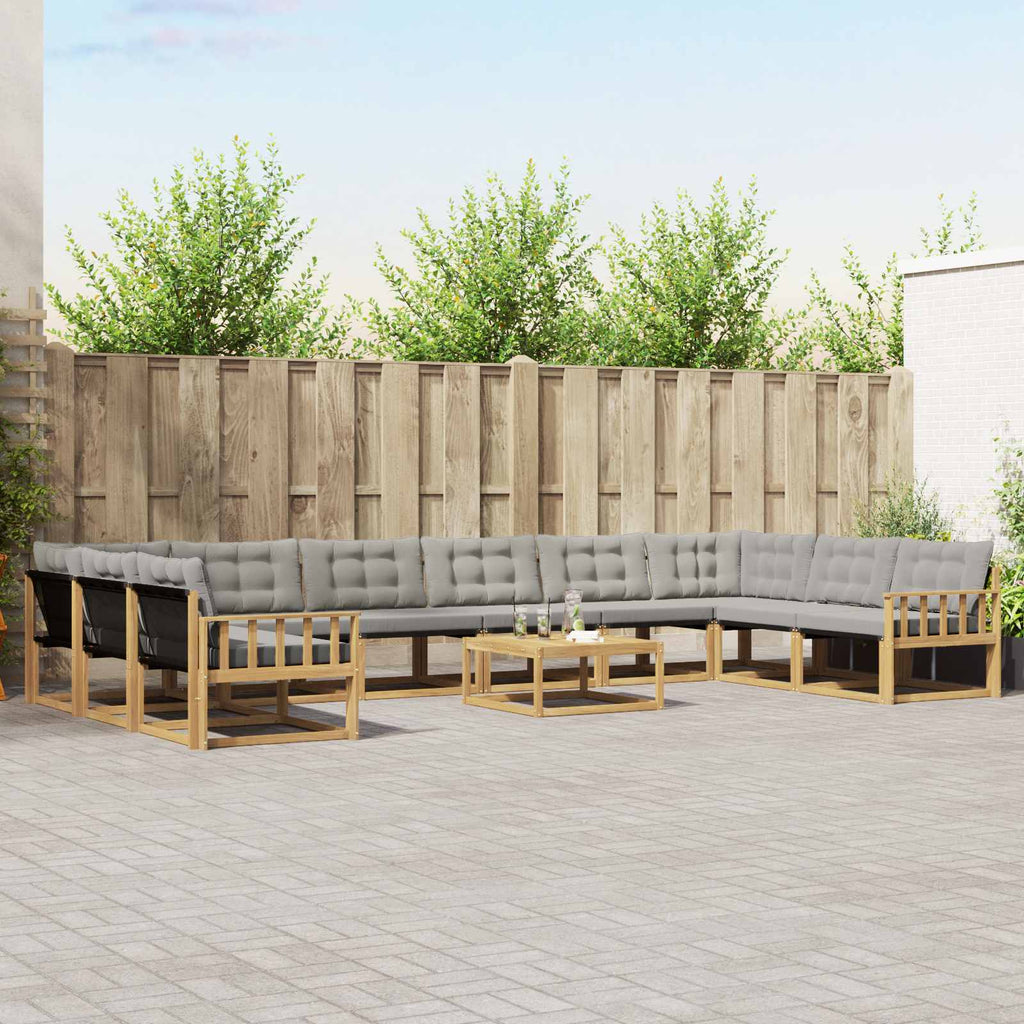 Outdoor-Sofagarnitur mit Kissen 11 pcs Weiß und Hellgrau