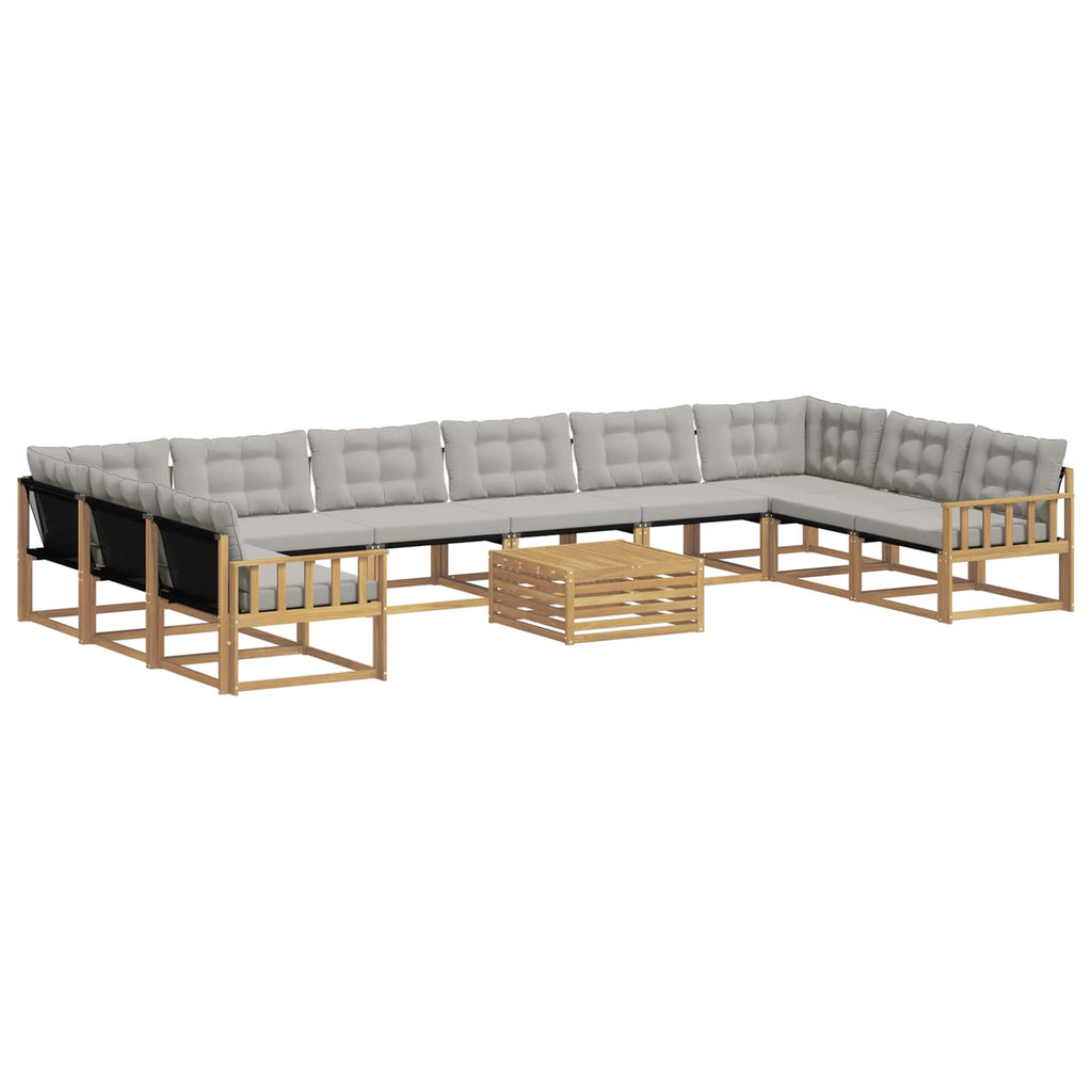 Outdoor-Sofagarnitur mit Kissen 11 pcs Weiß und Hellgrau