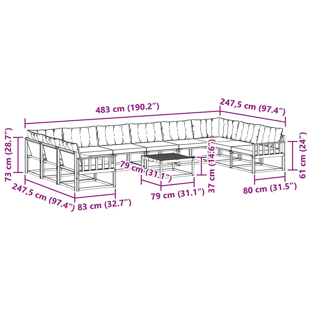 Outdoor-Sofagarnitur mit Kissen 11 pcs Weiß und Hellgrau