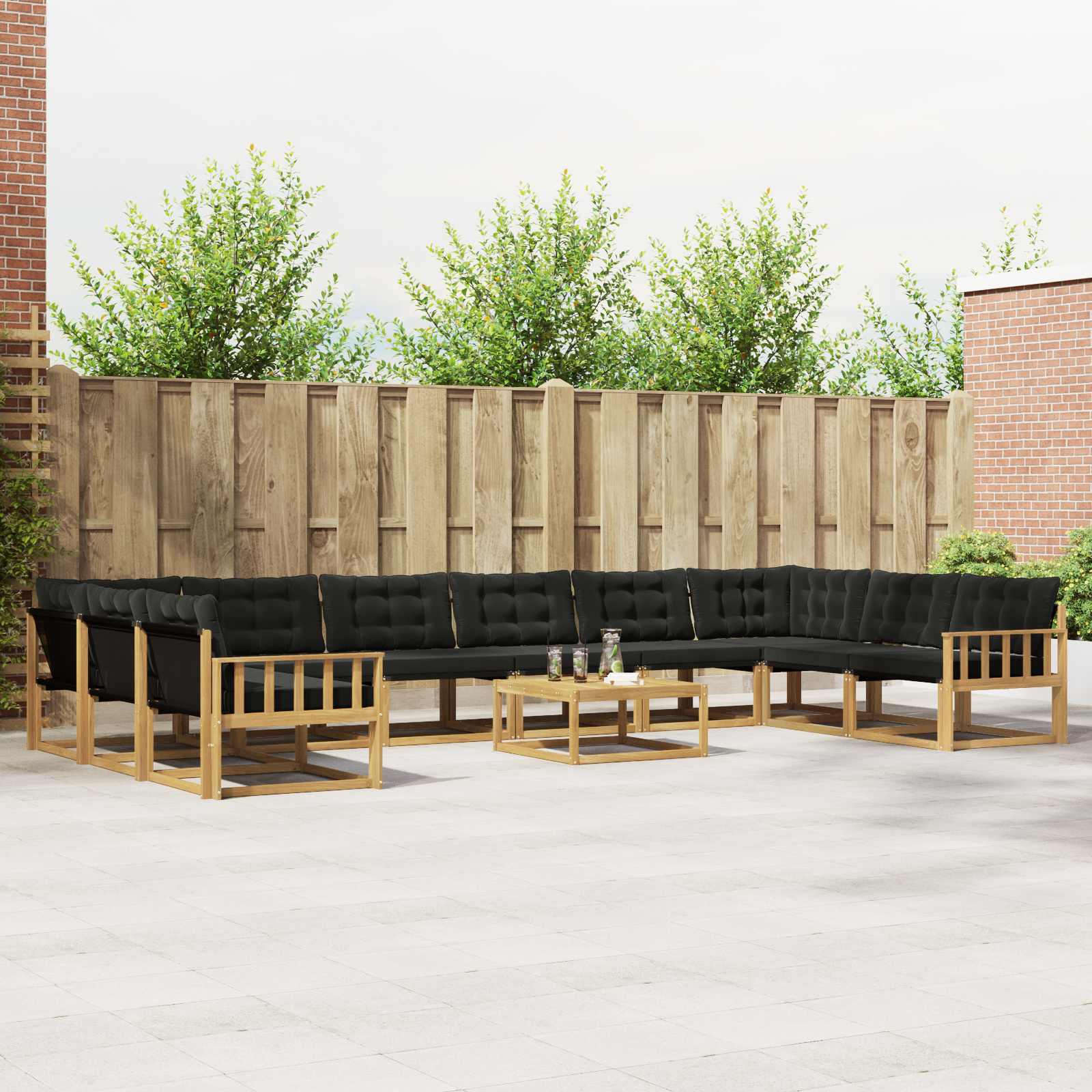 Outdoor-Sofagarnitur mit Kissen 11 pcs Weiß und Schwarz
