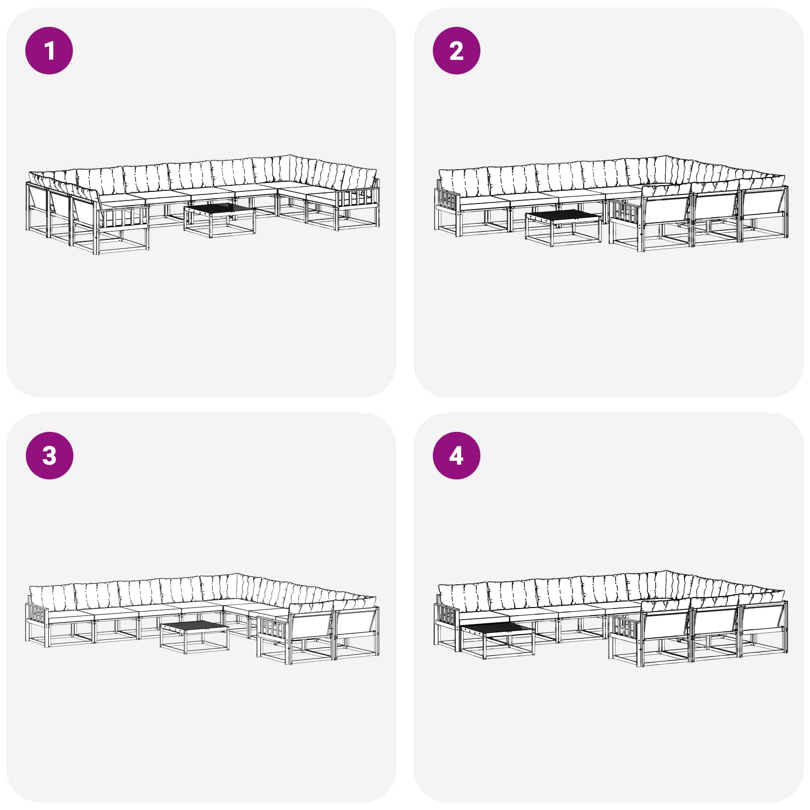 Outdoor-Sofagarnitur mit Kissen 11 pcs Weiß und Schwarz