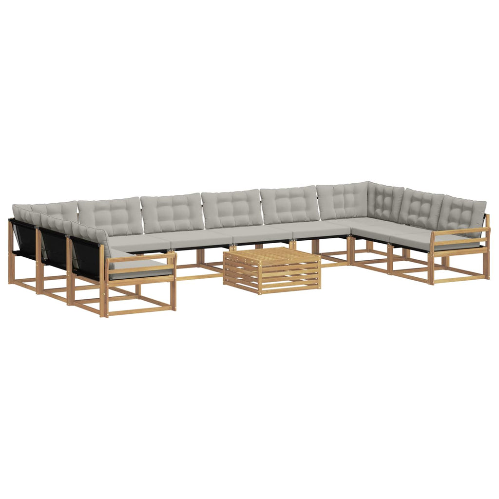 Outdoor-Sofagarnitur mit Kissen 11 pcs Weiß und Hellgrau