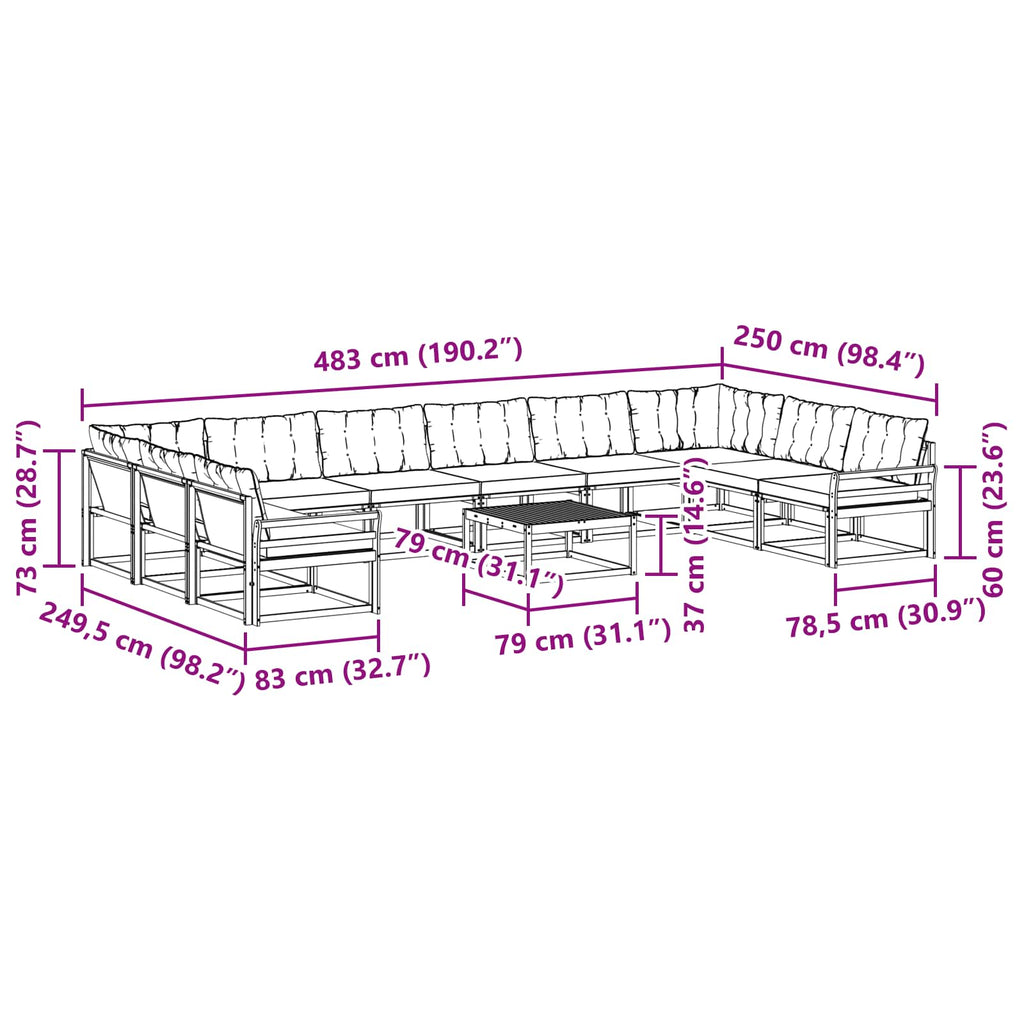 Outdoor-Sofagarnitur mit Kissen 11 pcs Weiß und Schwarz