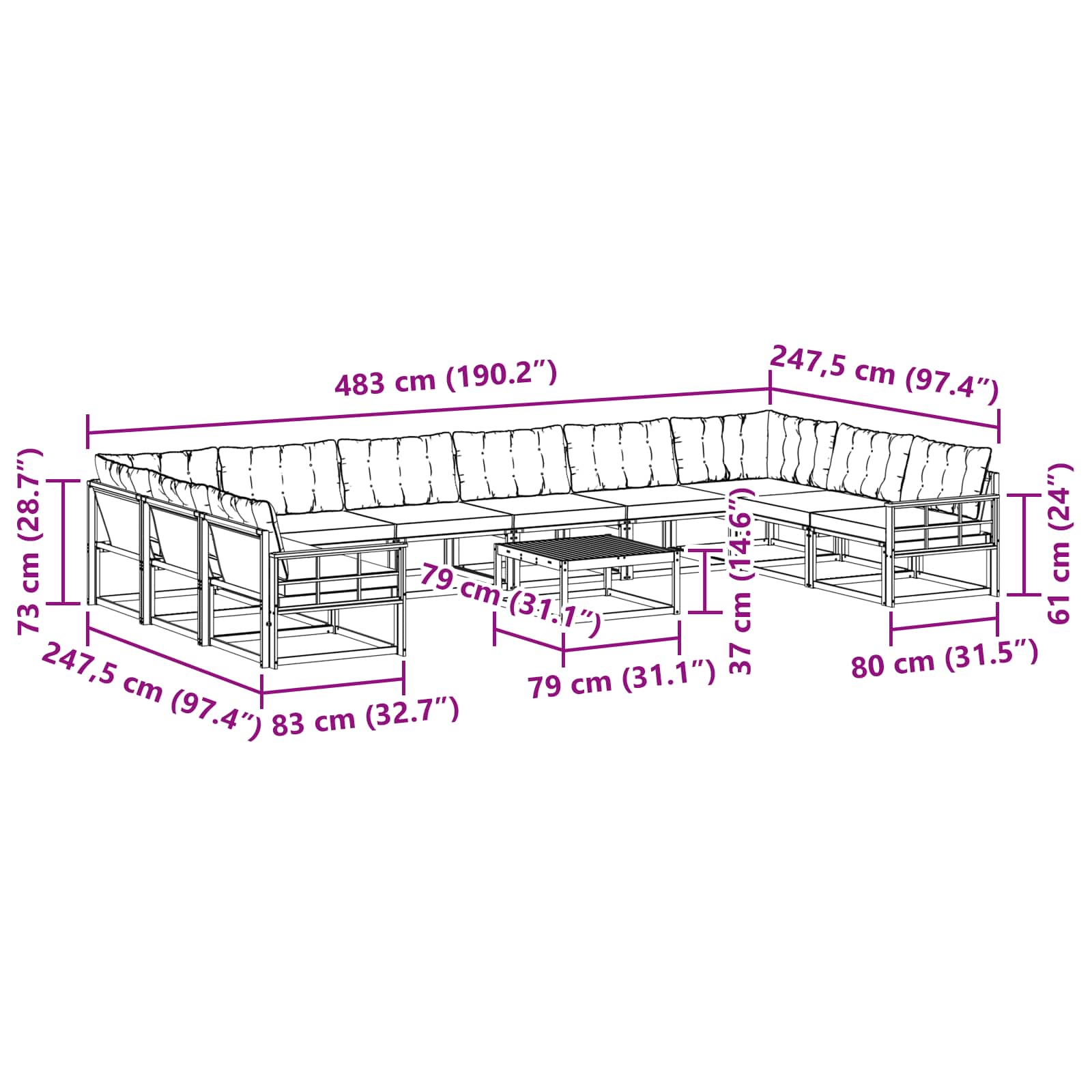 Outdoor-Sofagarnitur mit Kissen 11 pcs Weiß und Creme