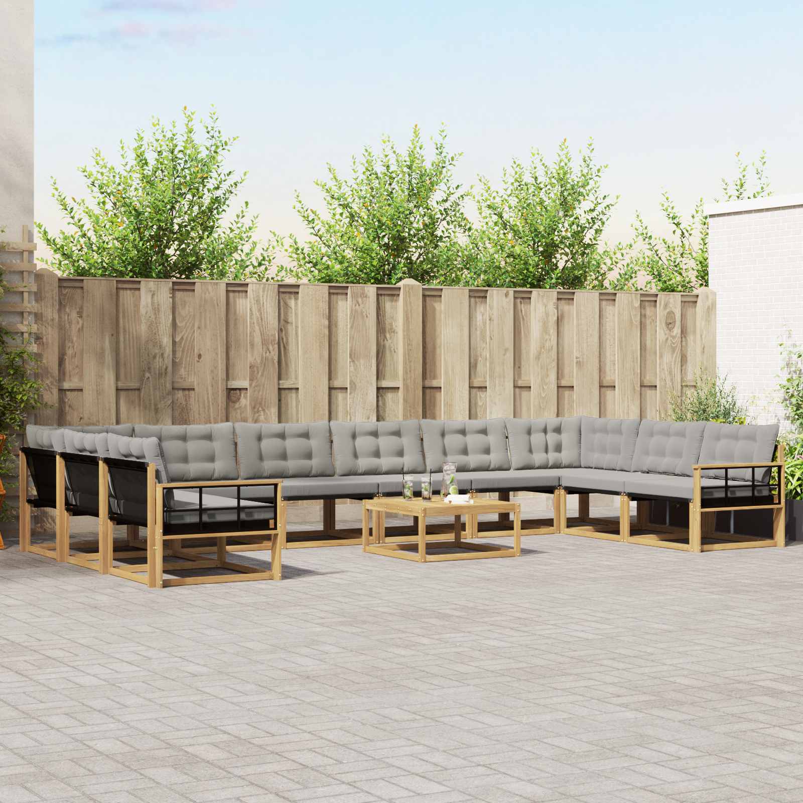 Outdoor-Sofagarnitur mit Kissen 11 pcs Weiß und Hellgrau