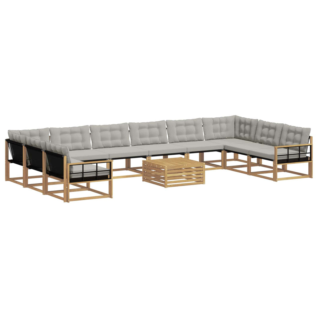 Outdoor-Sofagarnitur mit Kissen 11 pcs Weiß und Hellgrau