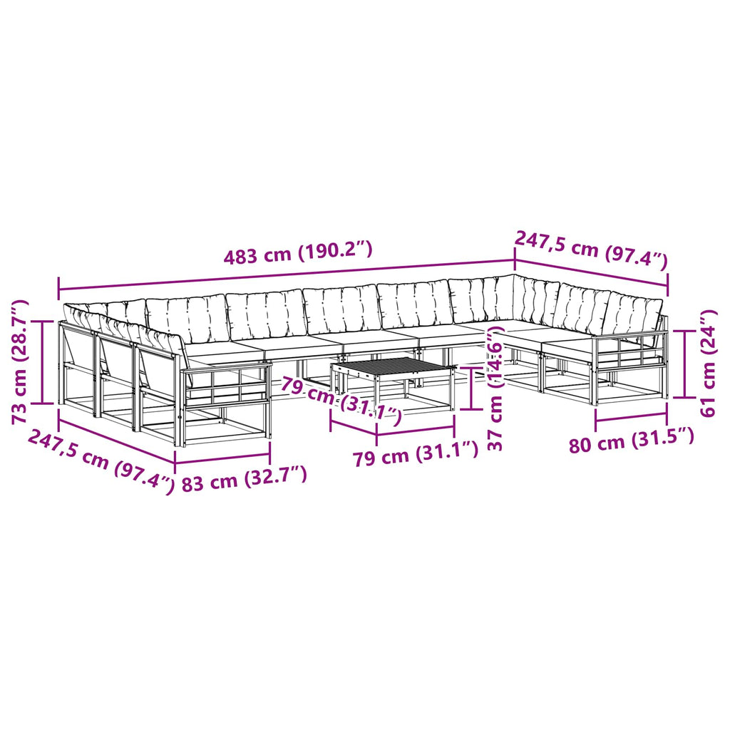 Outdoor-Sofagarnitur mit Kissen 11 pcs Weiß und Hellgrau