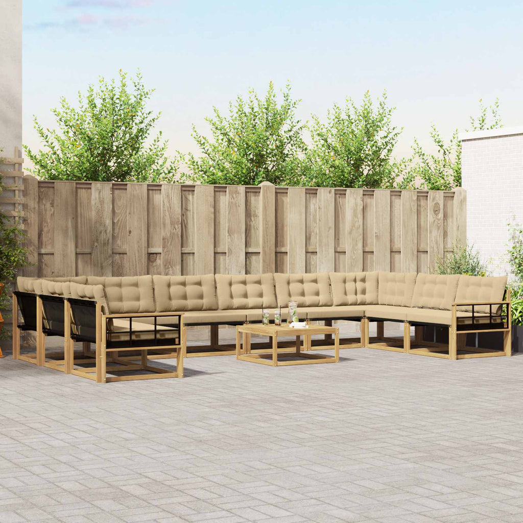 Outdoor-Sofagarnitur mit Kissen 11 pcs Weiß und Beige