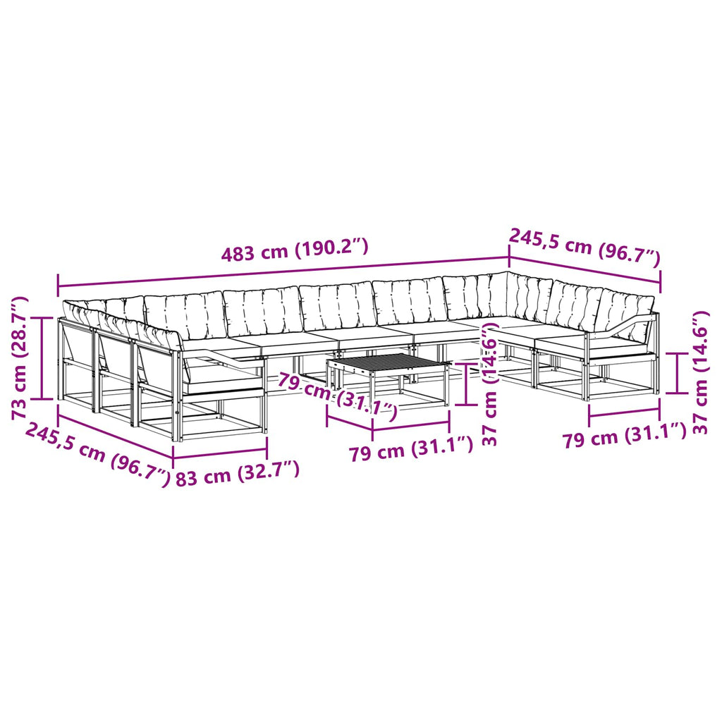 Outdoor-Sofagarnitur mit Kissen 11 pcs Weiß und Creme