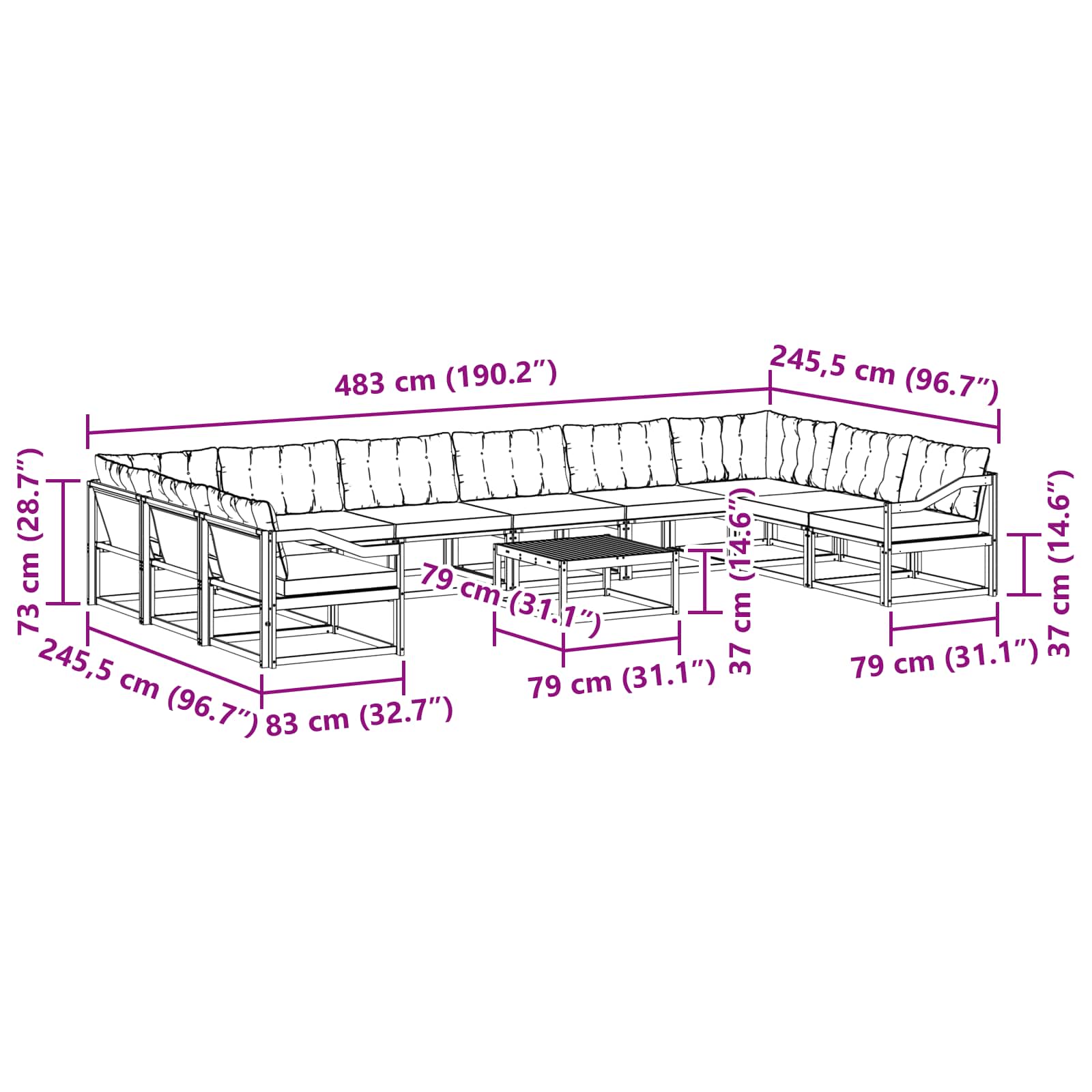 Outdoor-Sofagarnitur mit Kissen 11 pcs Weiß und Creme