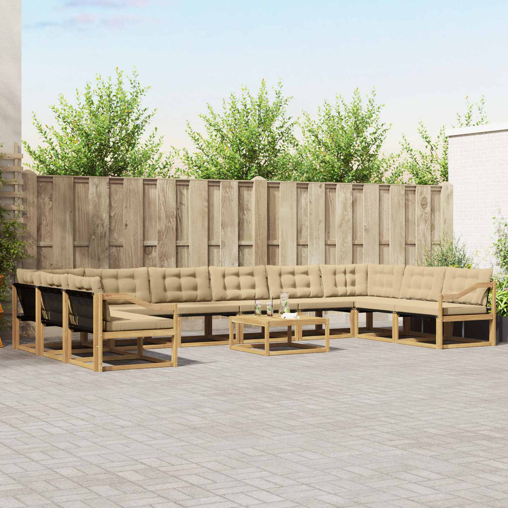 Outdoor-Sofagarnitur mit Kissen 11 pcs Weiß und Beige