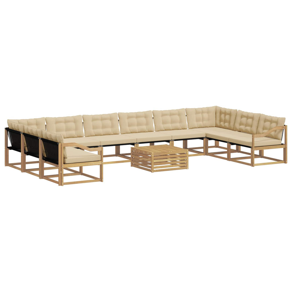 Outdoor-Sofagarnitur mit Kissen 11 pcs Weiß und Beige
