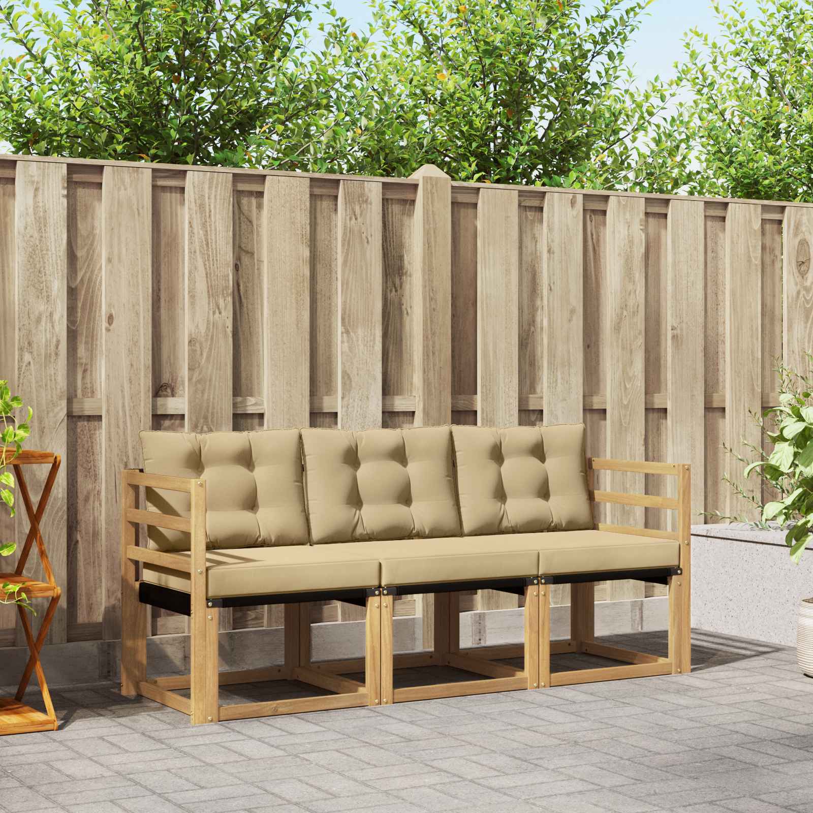 Outdoor-Sofagarnitur mit Kissen 3 pcs Weiß und Beige