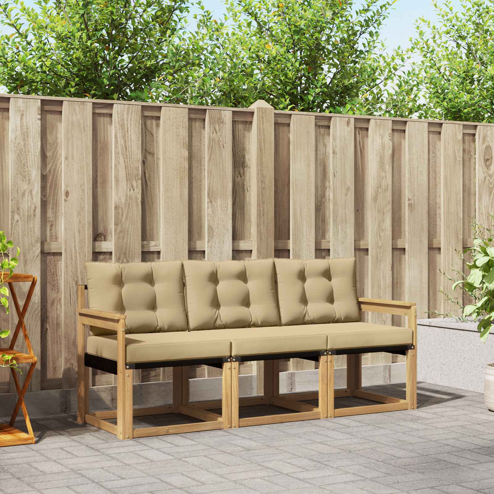 Outdoor-Sofagarnitur mit Kissen 3 pcs Weiß und Beige