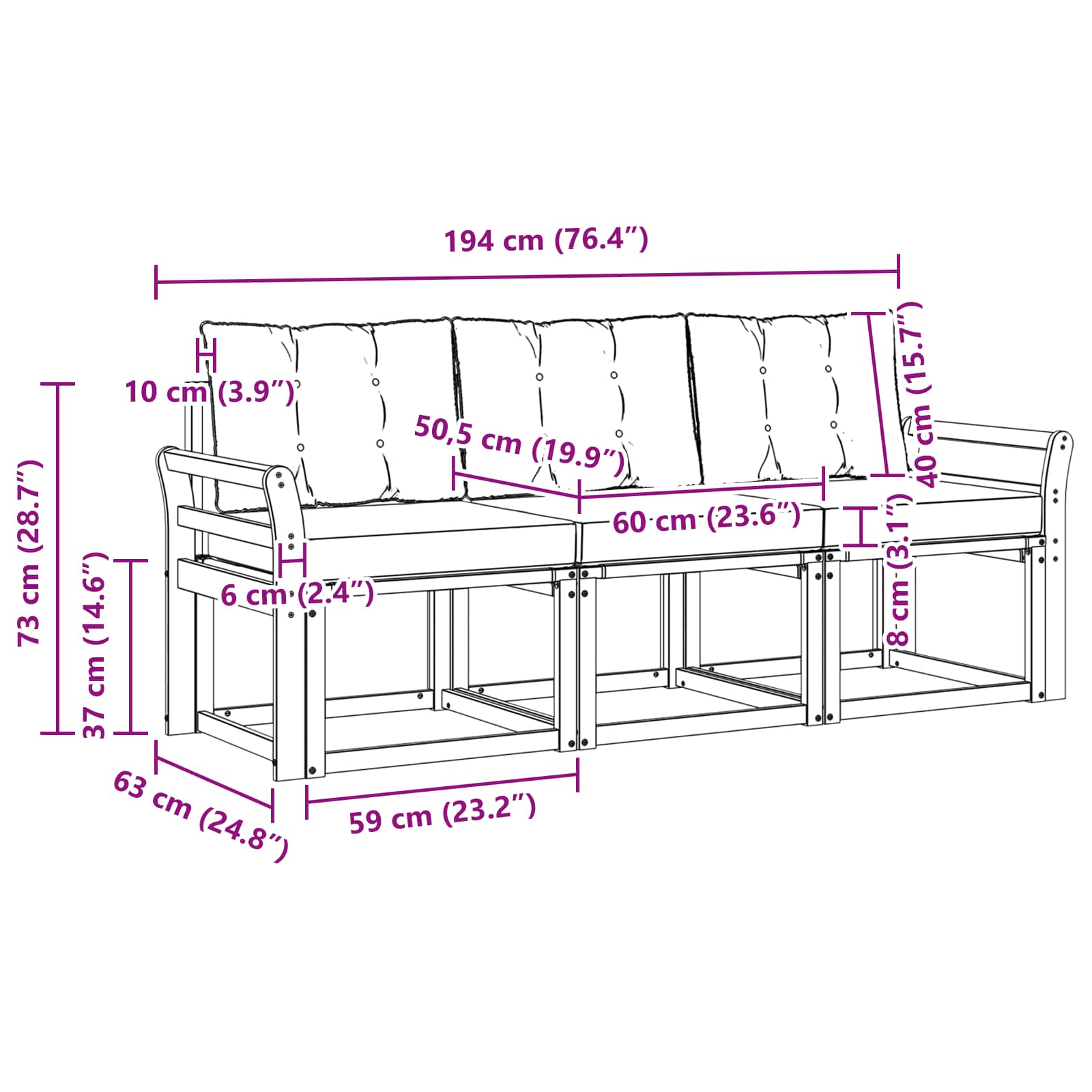 Outdoor-Sofagarnitur mit Kissen 3 pcs Weiß und Beige