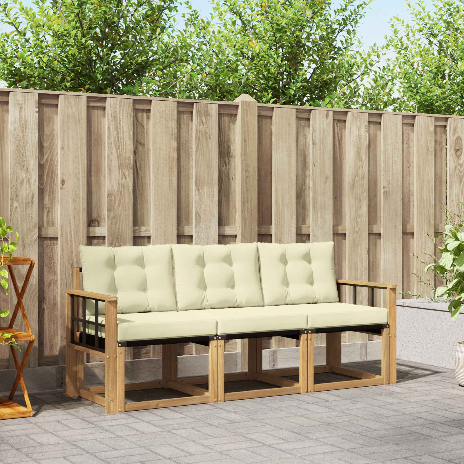 Outdoor-Sofagarnitur mit Kissen 3 pcs Weiß und Creme