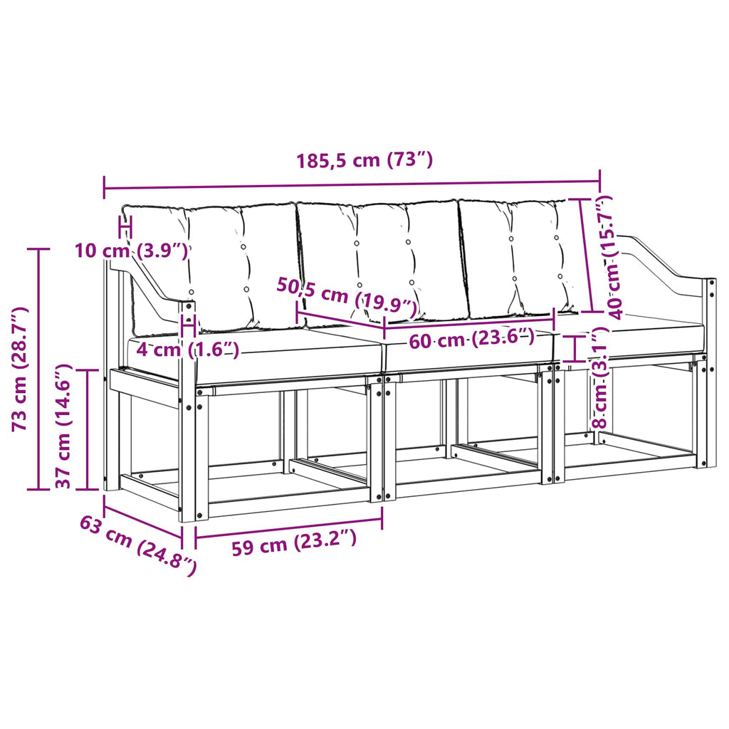 Outdoor-Sofagarnitur mit Kissen 3 pcs Weiß und Schwarz
