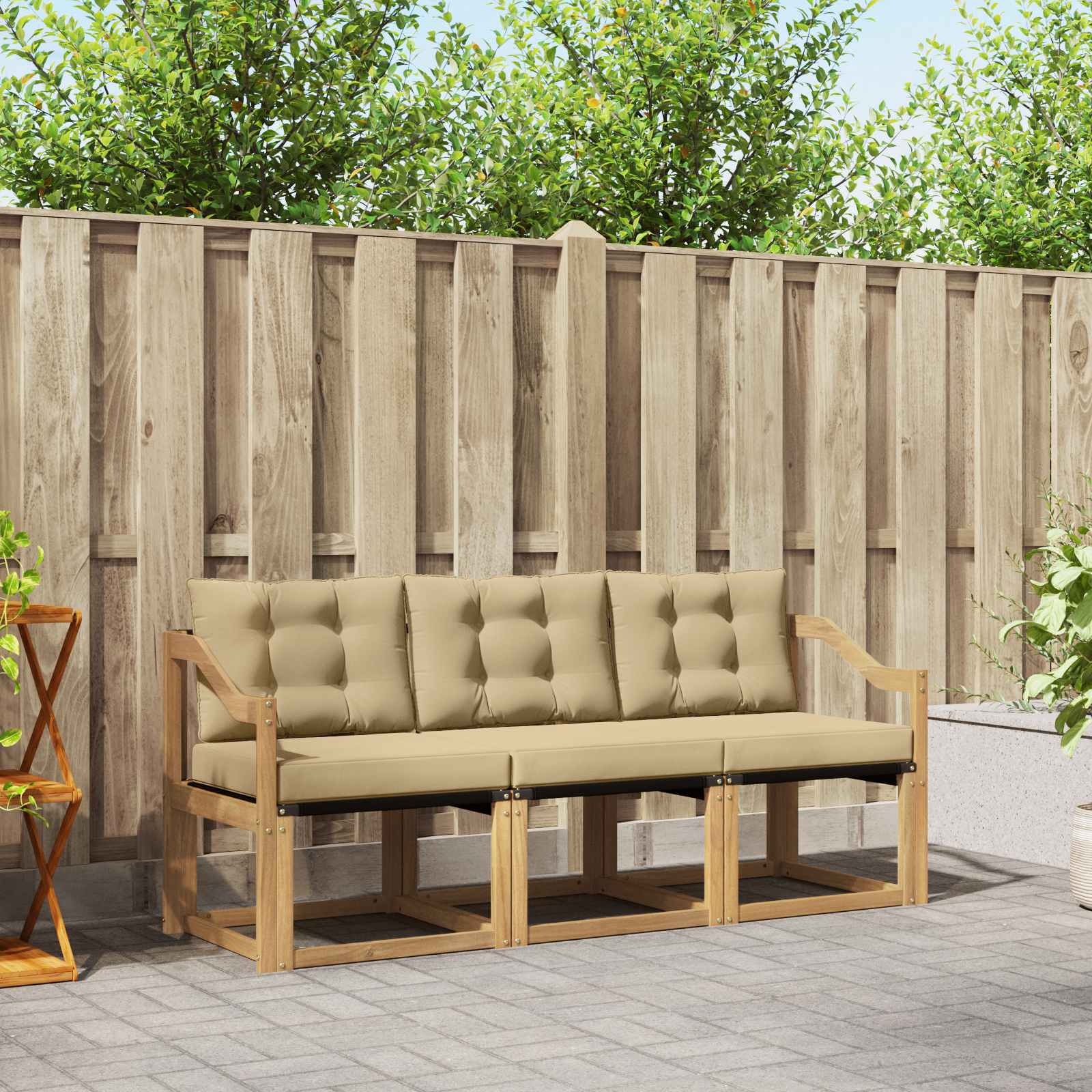 Outdoor-Sofagarnitur mit Kissen 3 pcs Weiß und Beige