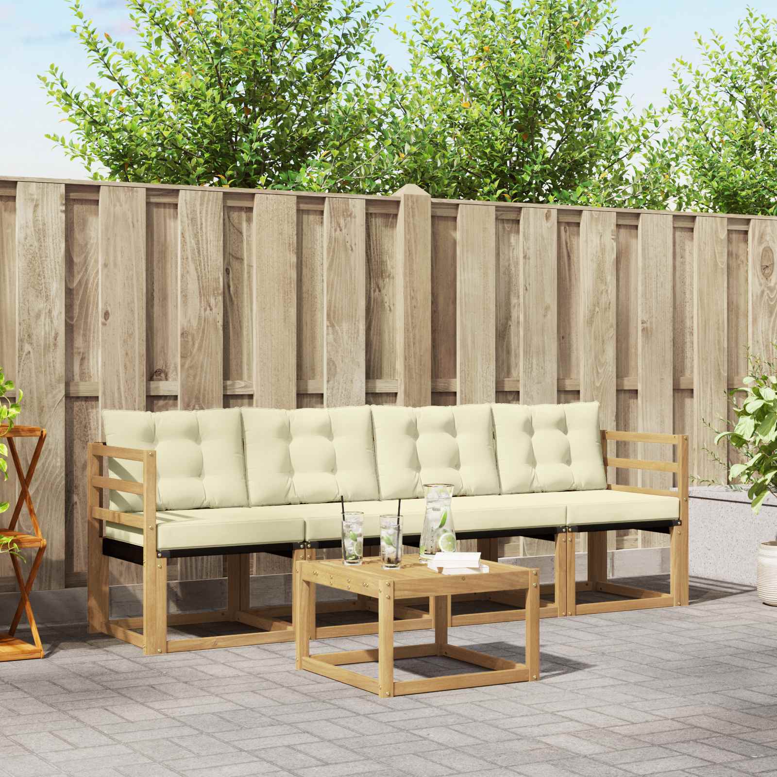 Outdoor-Sofagarnitur mit Kissen 5 pcs Weiß und Creme