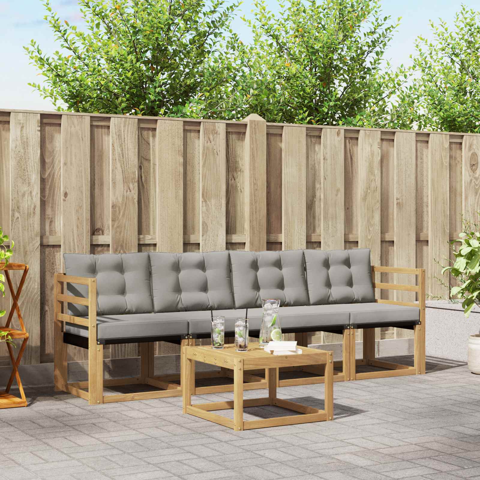 Outdoor-Sofagarnitur mit Kissen 5 pcs Weiß und Hellgrau