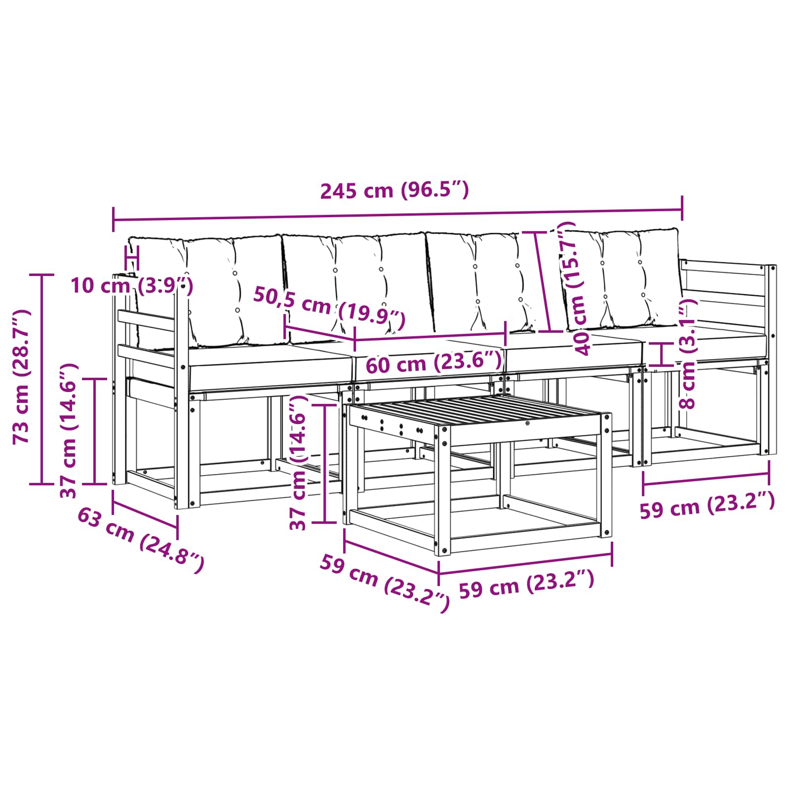 Outdoor-Sofagarnitur mit Kissen 5 pcs Weiß und Hellgrau
