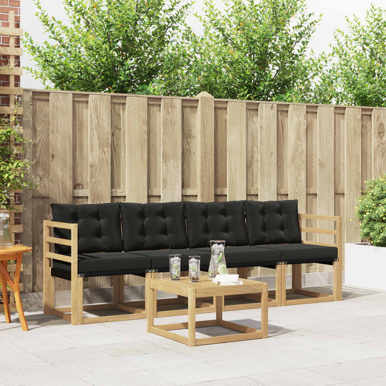 Outdoor-Sofagarnitur mit Kissen 5 pcs Weiß und Schwarz