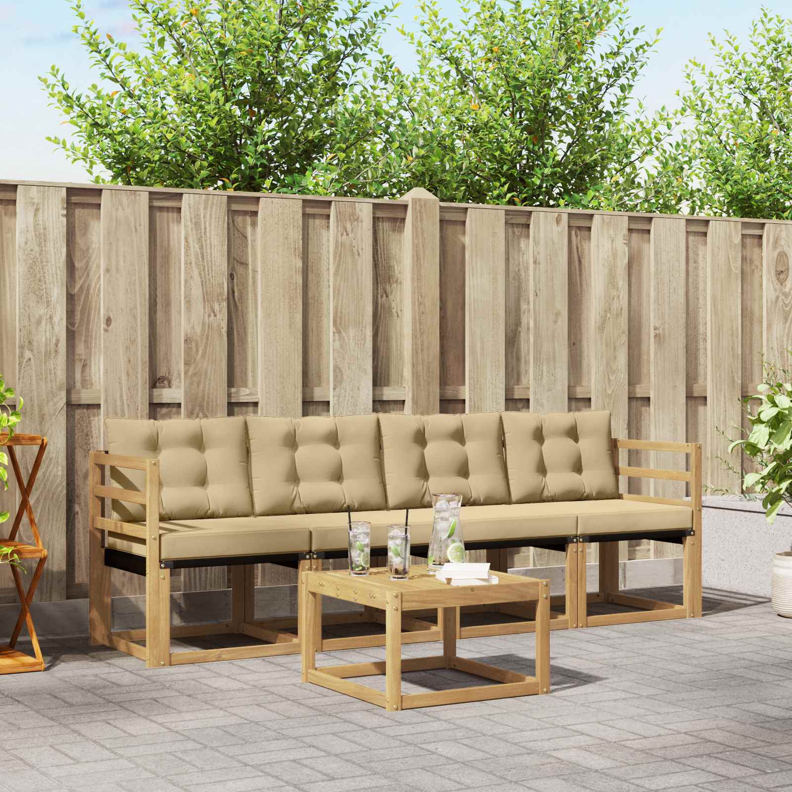 Outdoor-Sofagarnitur mit Kissen 5 pcs Weiß und Beige