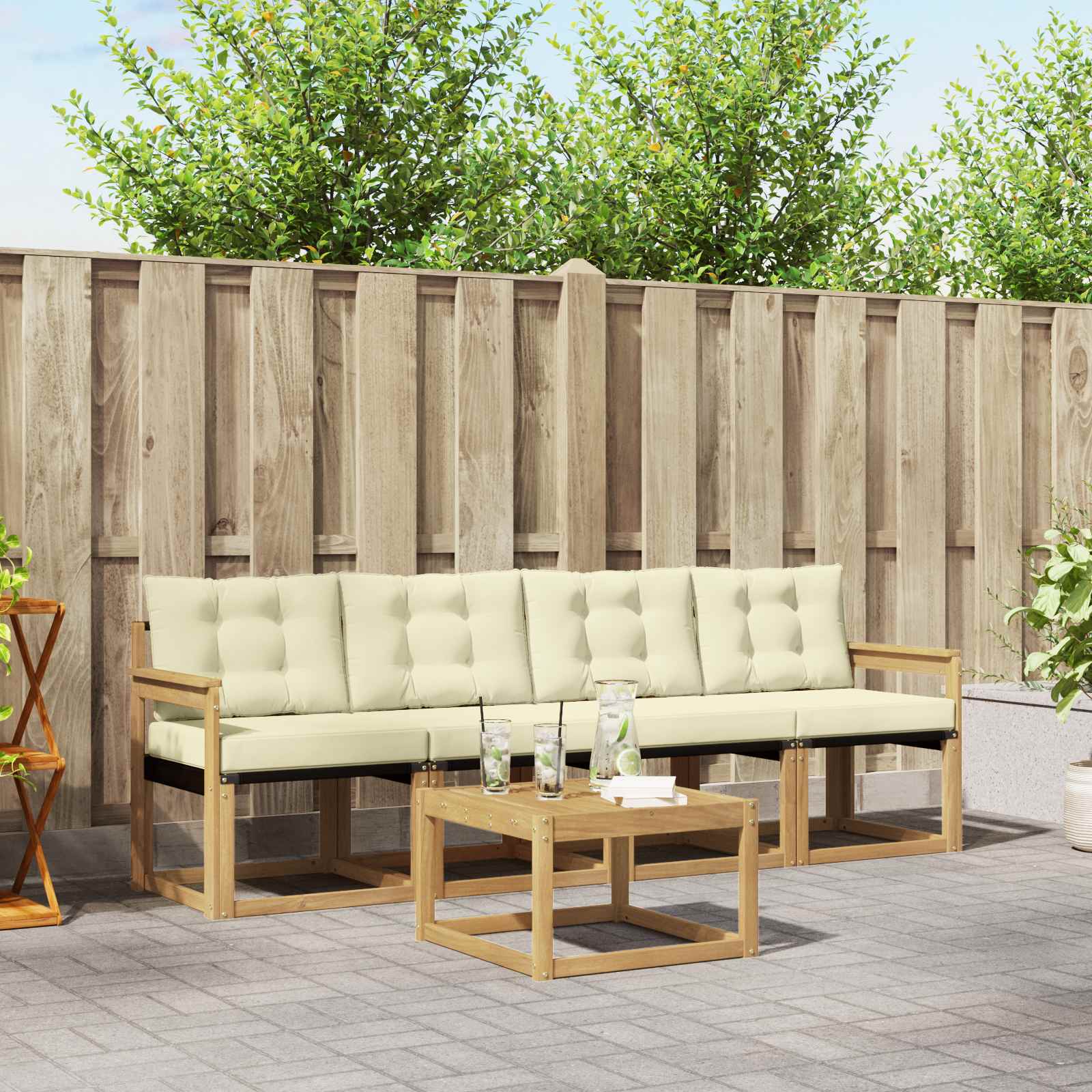 Outdoor-Sofagarnitur mit Kissen 5 pcs Weiß und Creme