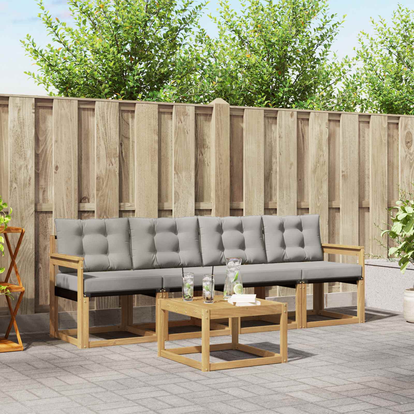 Outdoor-Sofagarnitur mit Kissen 5 pcs Weiß und Hellgrau