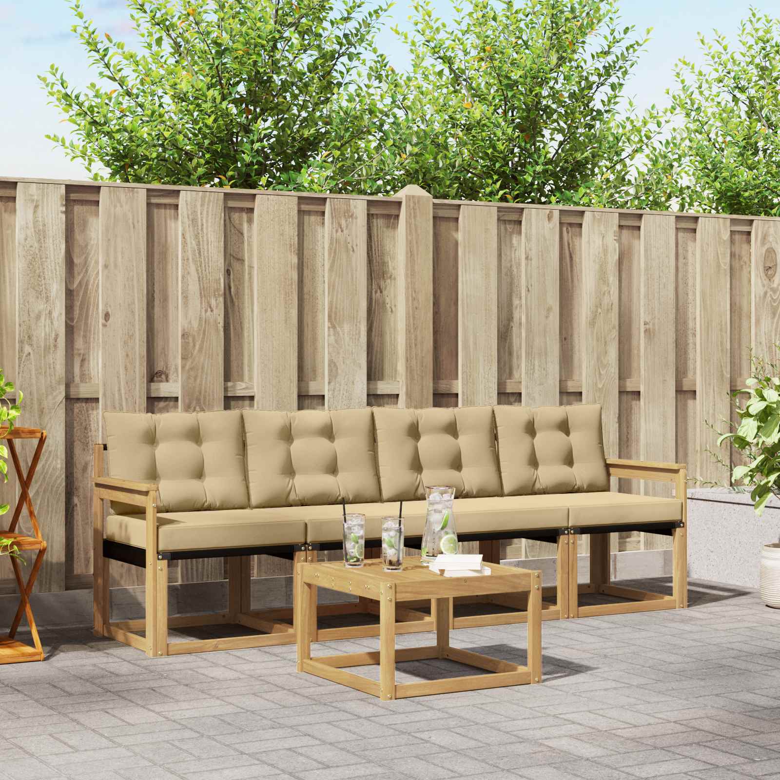 Outdoor-Sofagarnitur mit Kissen 5 pcs Weiß und Beige