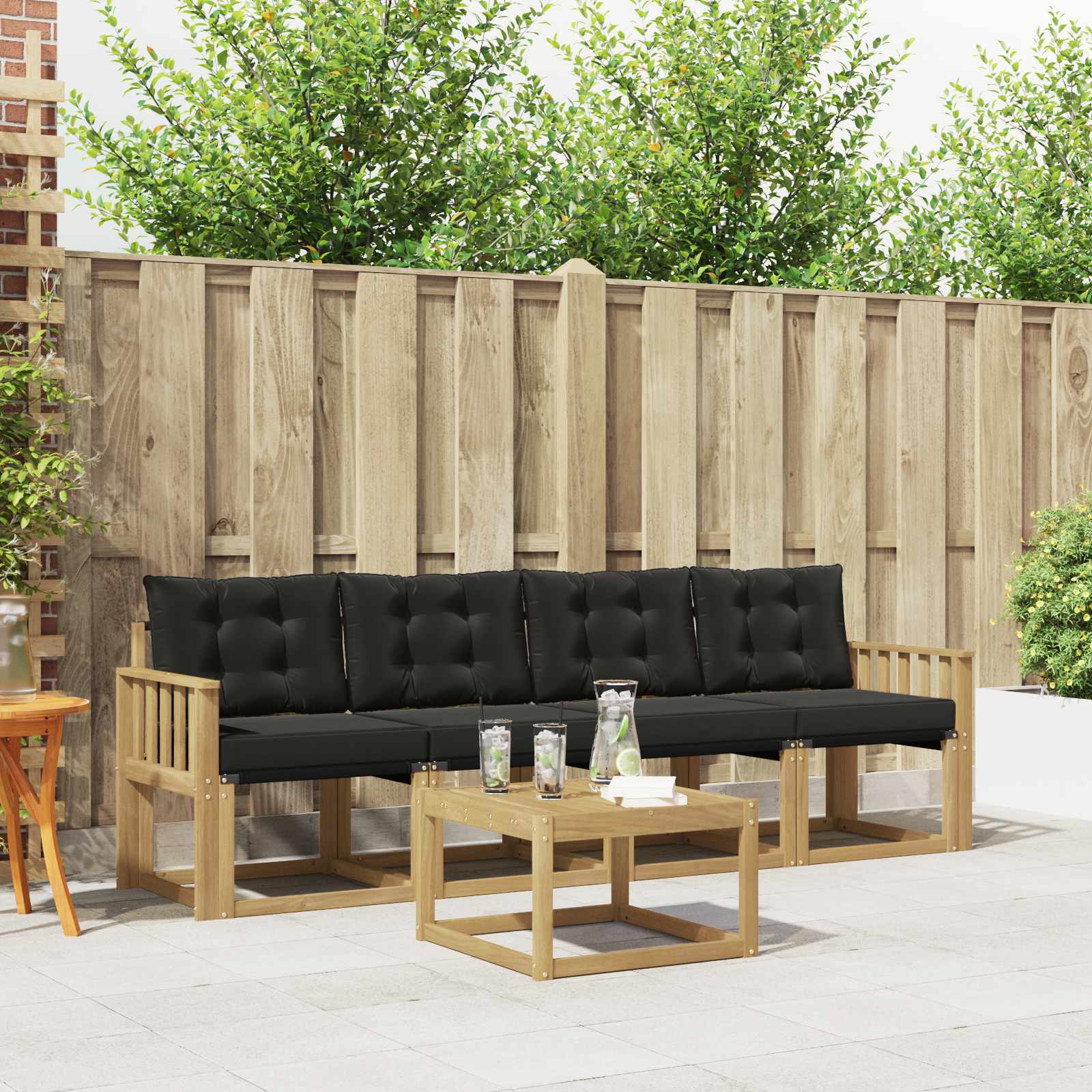 Outdoor-Sofagarnitur mit Kissen 5 pcs Weiß und Schwarz