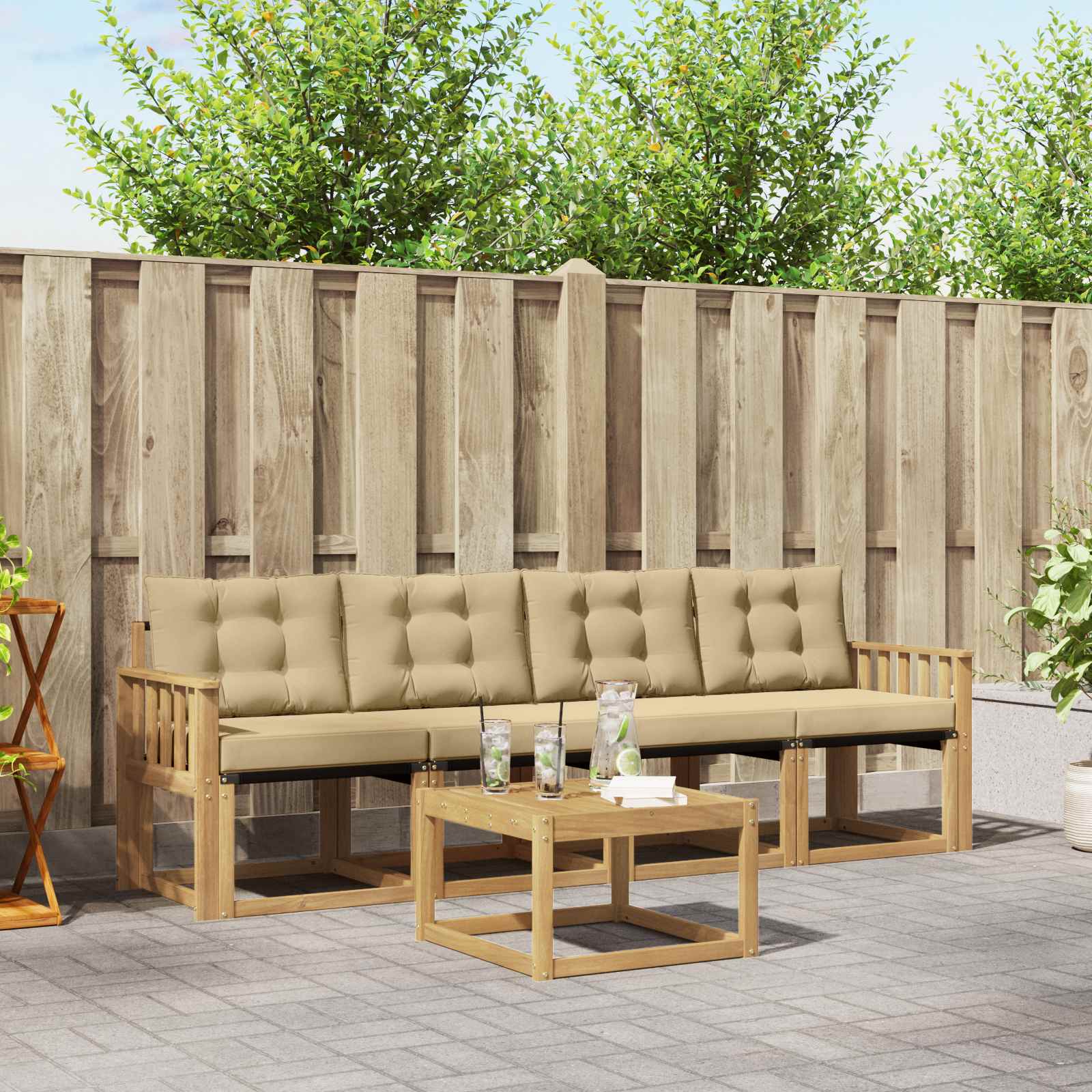 Outdoor-Sofagarnitur mit Kissen 5 pcs Weiß und Beige