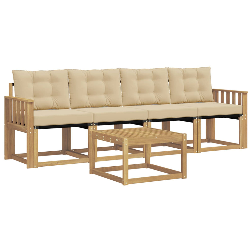 Outdoor-Sofagarnitur mit Kissen 5 pcs Weiß und Beige