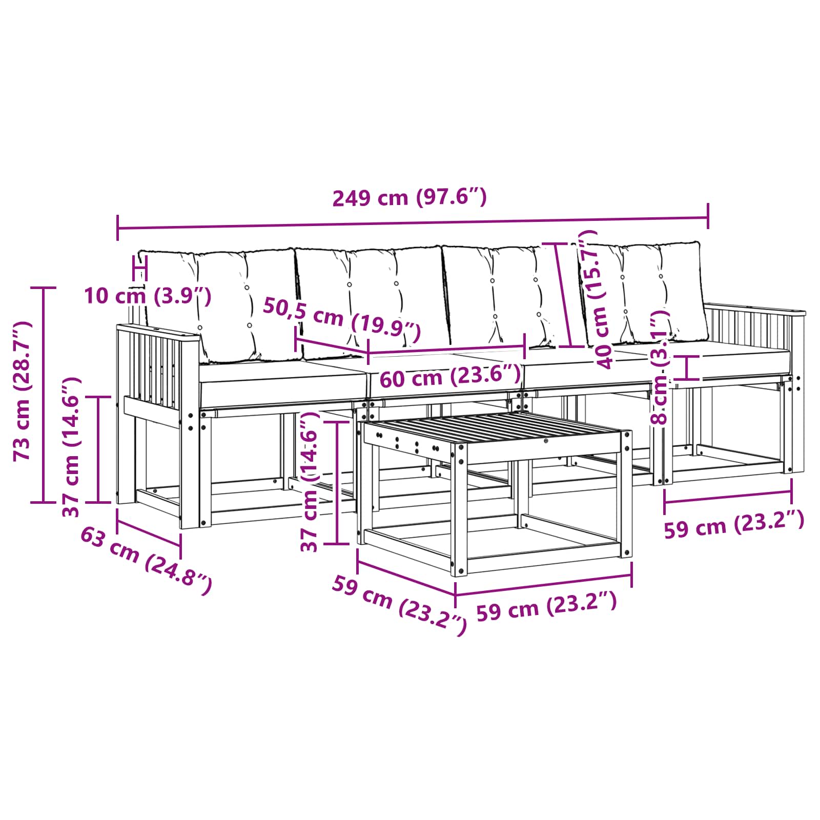Outdoor-Sofagarnitur mit Kissen 5 pcs Weiß und Beige
