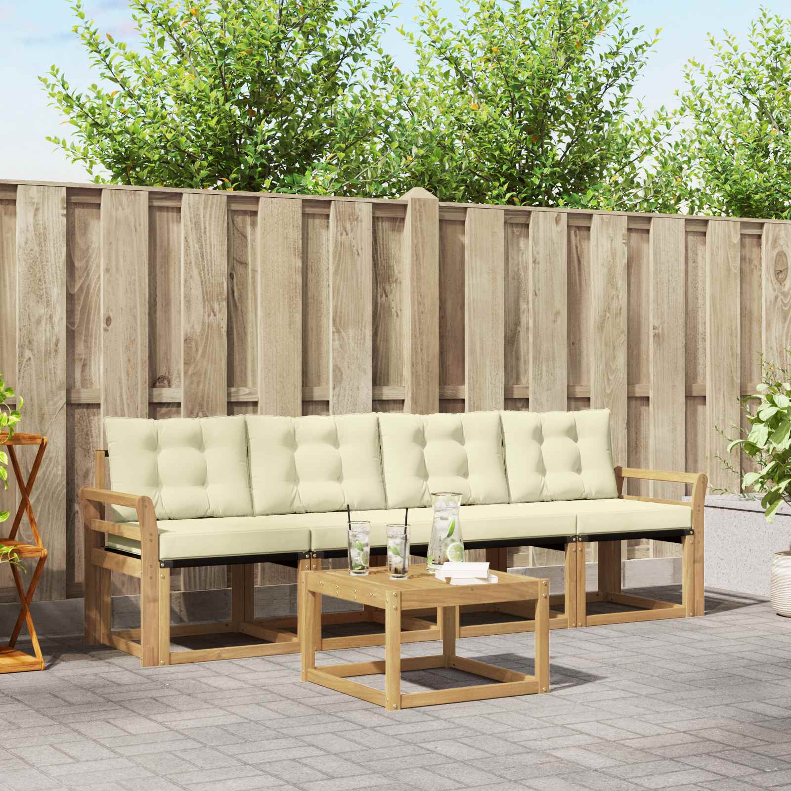 Outdoor-Sofagarnitur mit Kissen 5 pcs Weiß und Creme