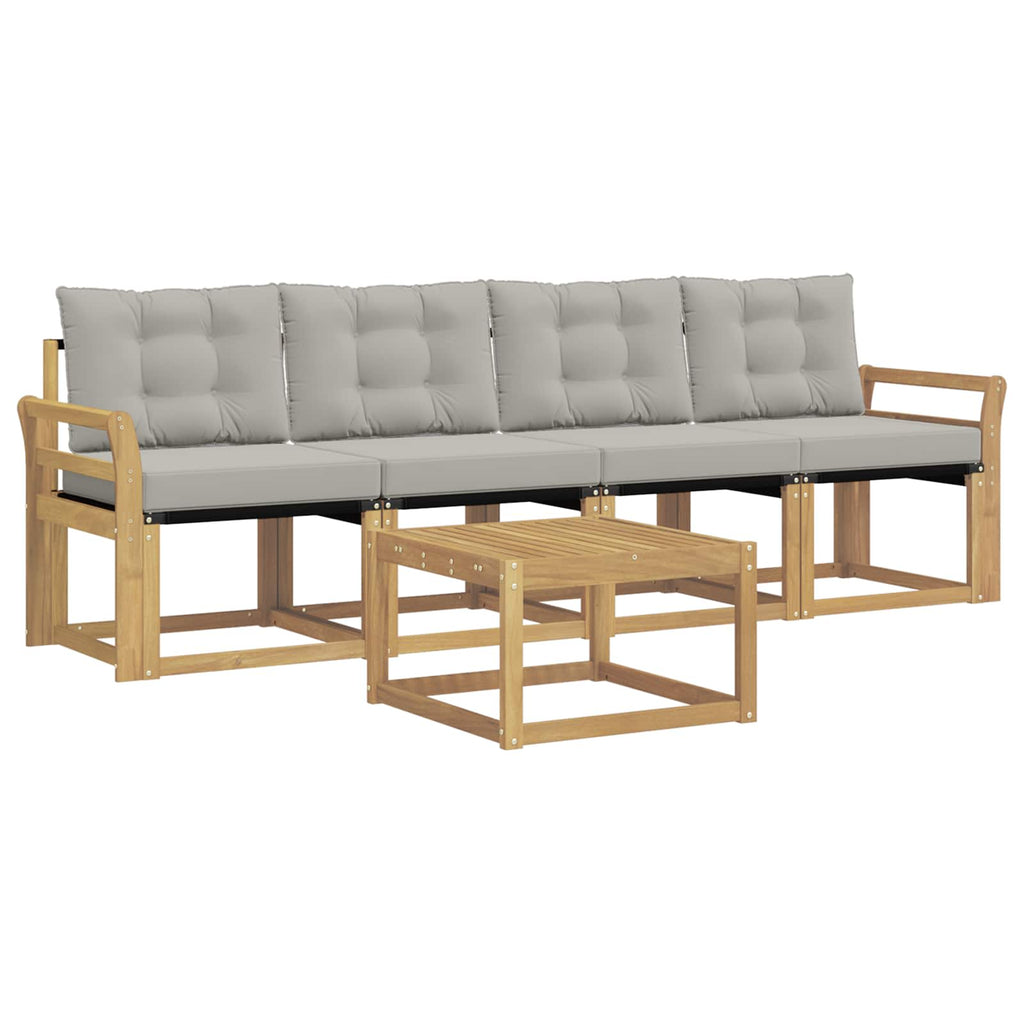 Outdoor-Sofagarnitur mit Kissen 5 pcs Weiß und Hellgrau