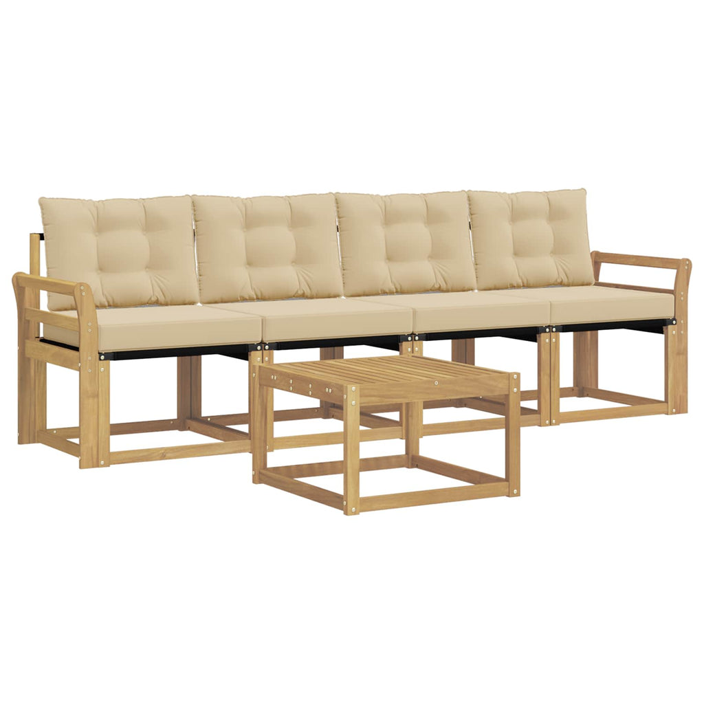Outdoor-Sofagarnitur mit Kissen 5 pcs Weiß und Beige