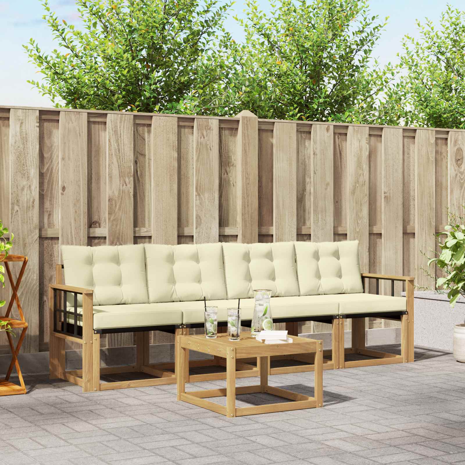 Outdoor-Sofagarnitur mit Kissen 5 pcs Weiß und Creme