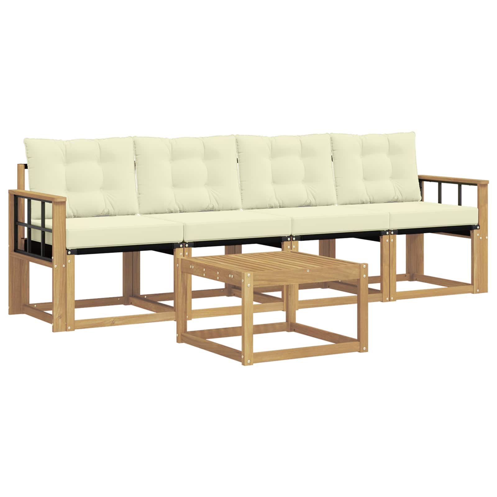 Outdoor-Sofagarnitur mit Kissen 5 pcs Weiß und Creme