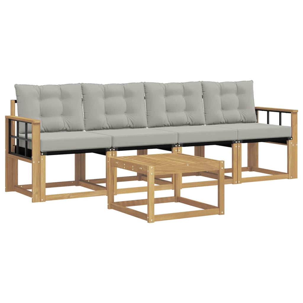 Outdoor-Sofagarnitur mit Kissen 5 pcs Weiß und Hellgrau