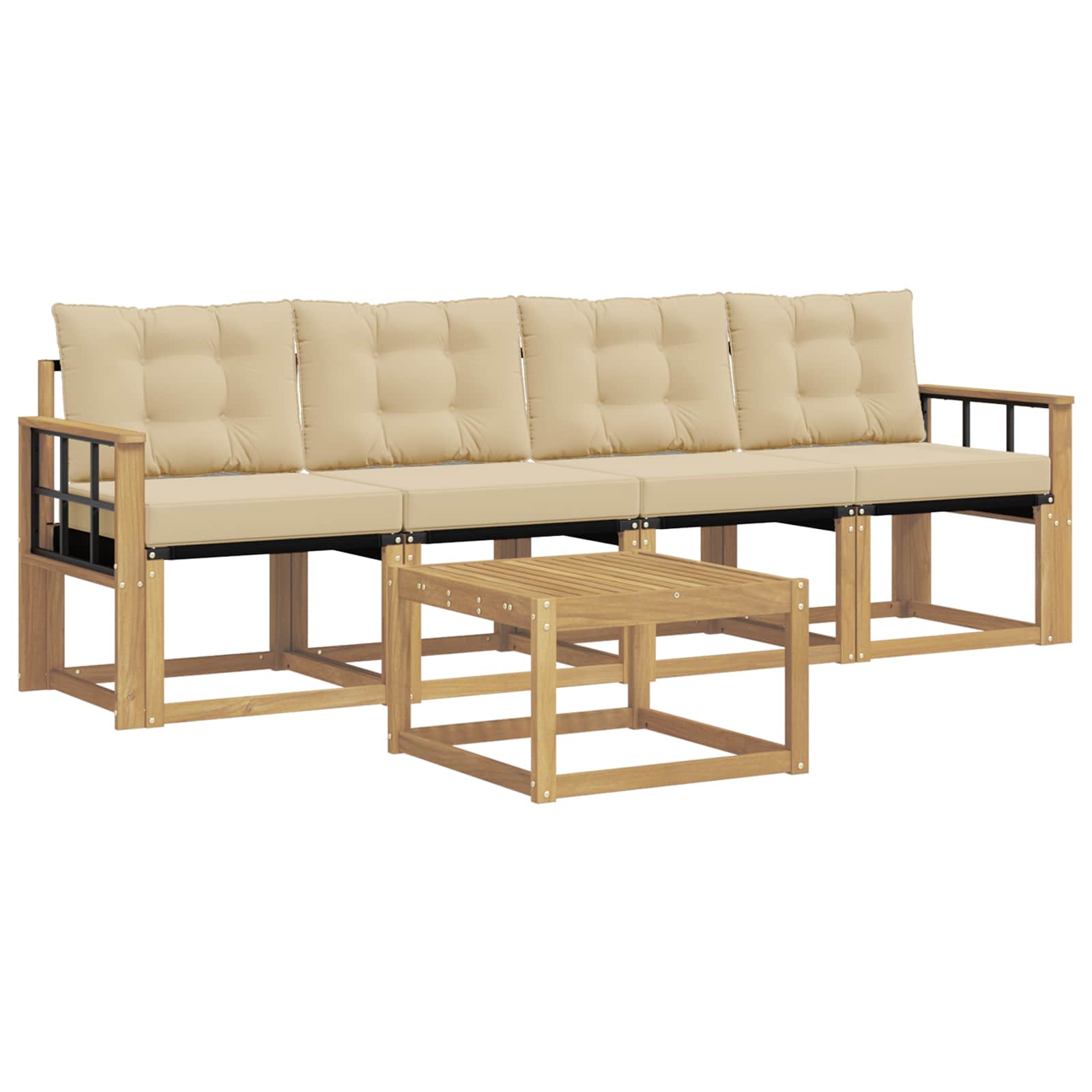 Outdoor-Sofagarnitur mit Kissen 5 pcs Weiß und Beige