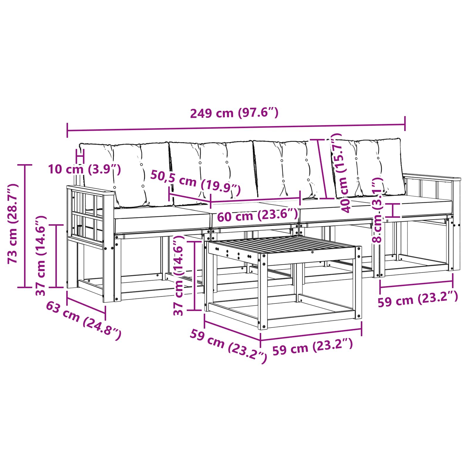 Outdoor-Sofagarnitur mit Kissen 5 pcs Weiß und Beige