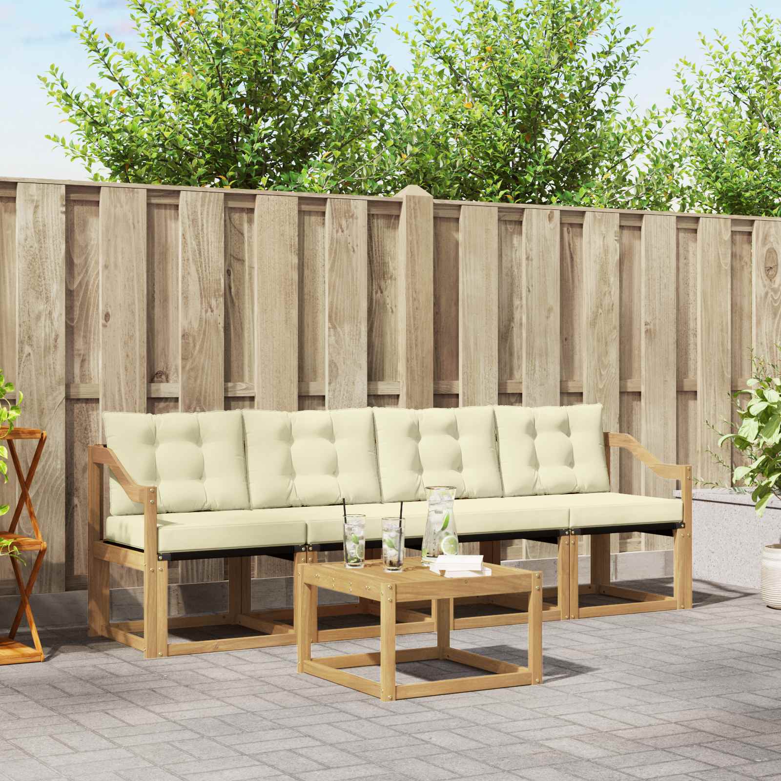 Outdoor-Sofagarnitur mit Kissen 5 pcs Weiß und Creme