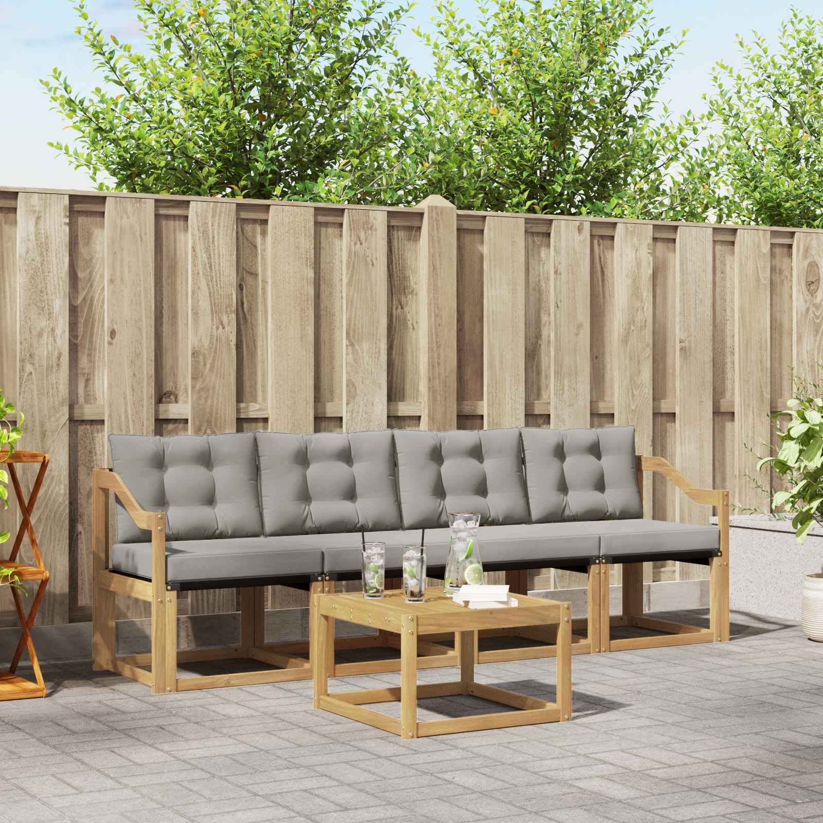 Outdoor-Sofagarnitur mit Kissen 5 pcs Weiß und Hellgrau